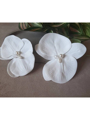 Orquídeas Brancas Luxo Arranjo Grinalda Flor de Cabelo Noiva Kit 2